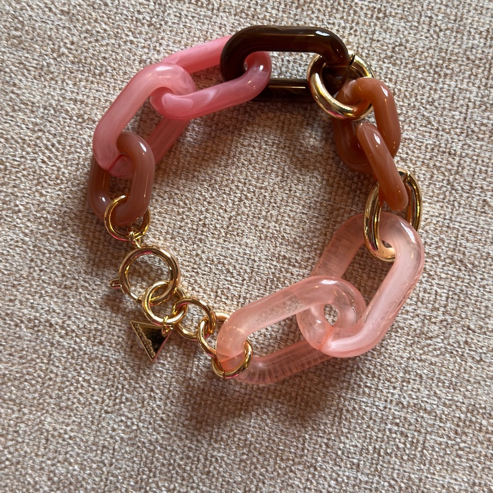 Anthropologie Serefina Tortoise Pink Clear Amber Chain Big Link Chunky Bracelet